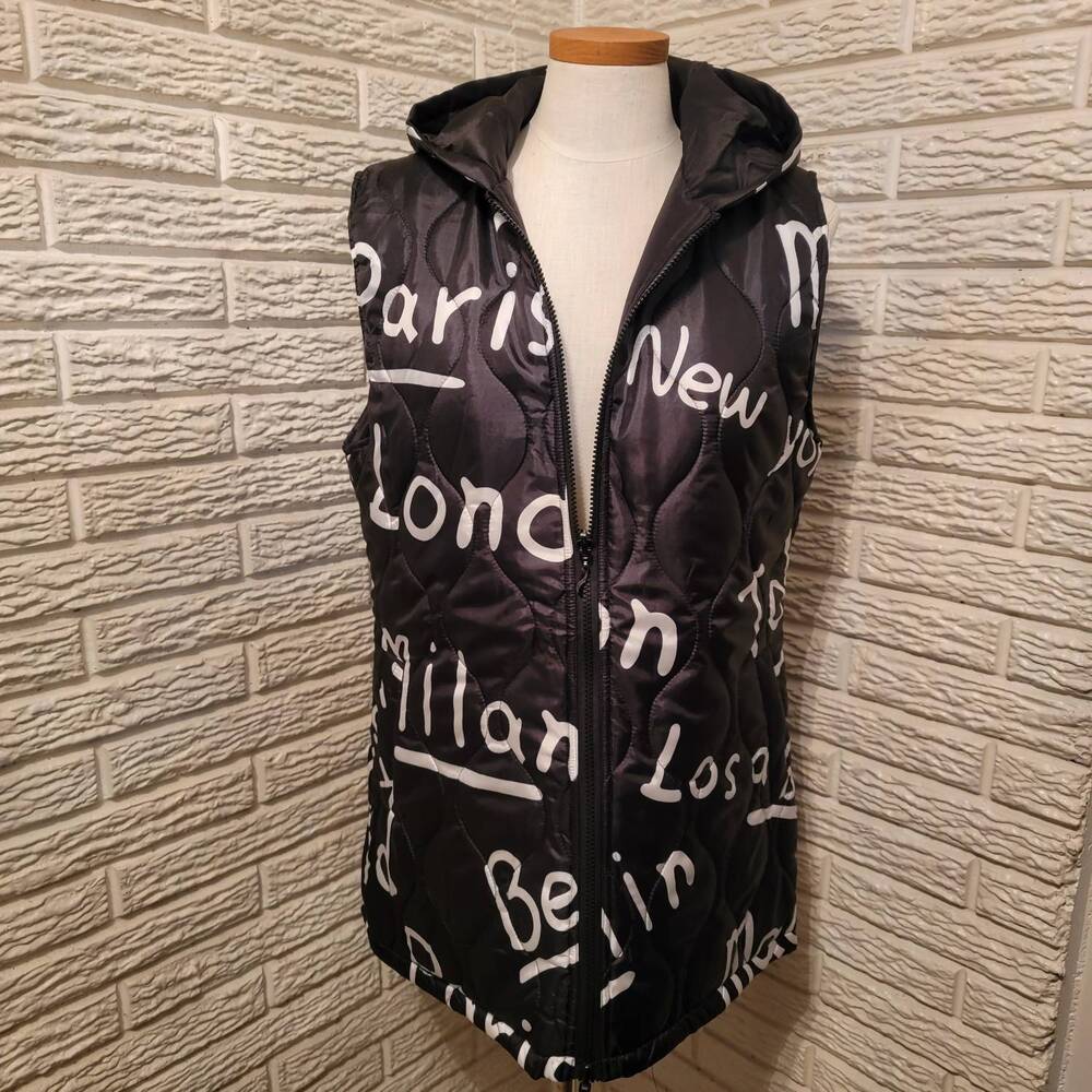 NEW OOPERA women's reversible city puffer vest in black and white
